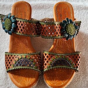 L'Artiste Womens Spring Step Virgie Floral Wedge Sandals Size 38 Preowned